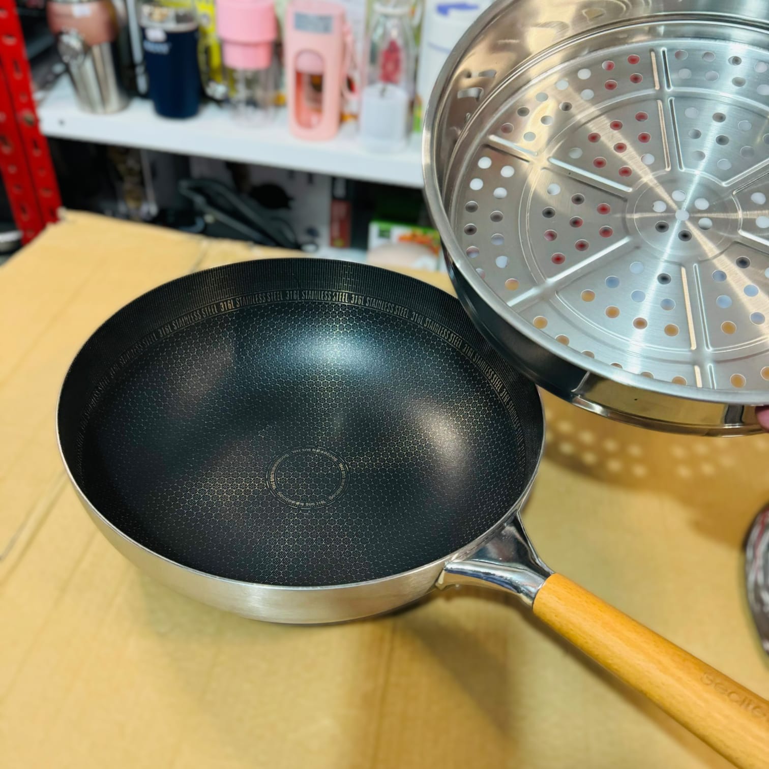 Top Quality 2 in 1 HoneyComb Laser Coated Deep Pan & Steamer