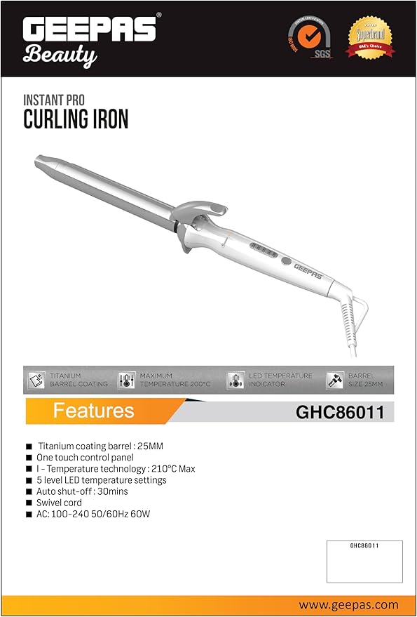 GEEPAS Instant-Pro Curling Iron-86011