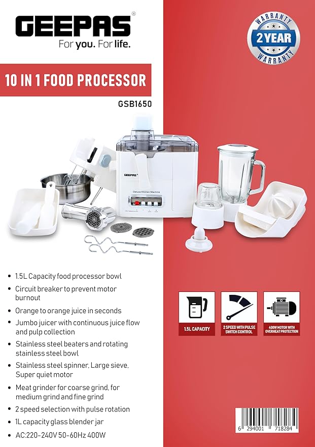 GEEPAS 400W 10 in 1 Food Professor-1650