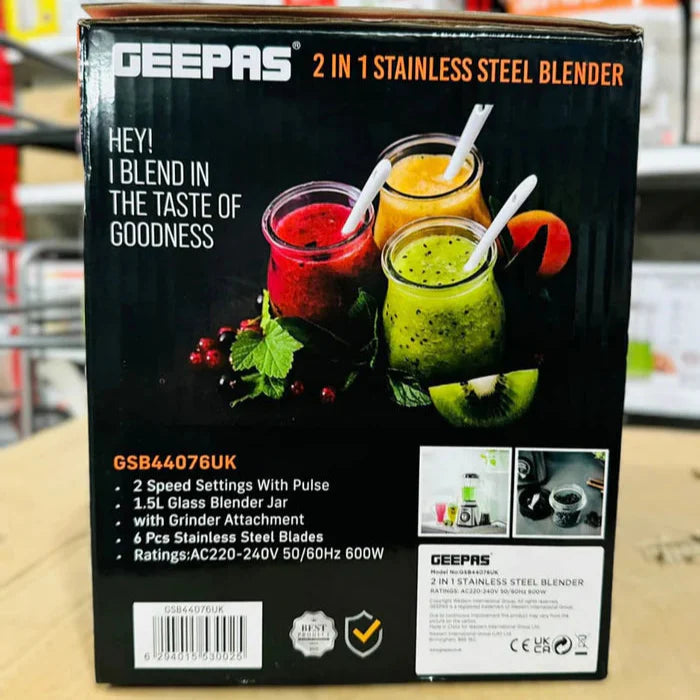 GEEPAS 2 in 1 Steel Blender 600W-44076