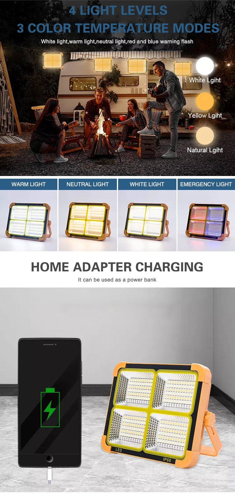 100W Dual Rechargeable Multifunction Light D8