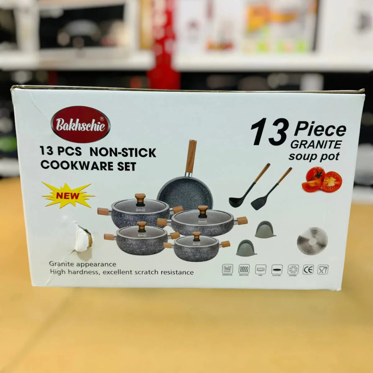 13pcs Bakhschie Granite Cookware Set - Wooden handle