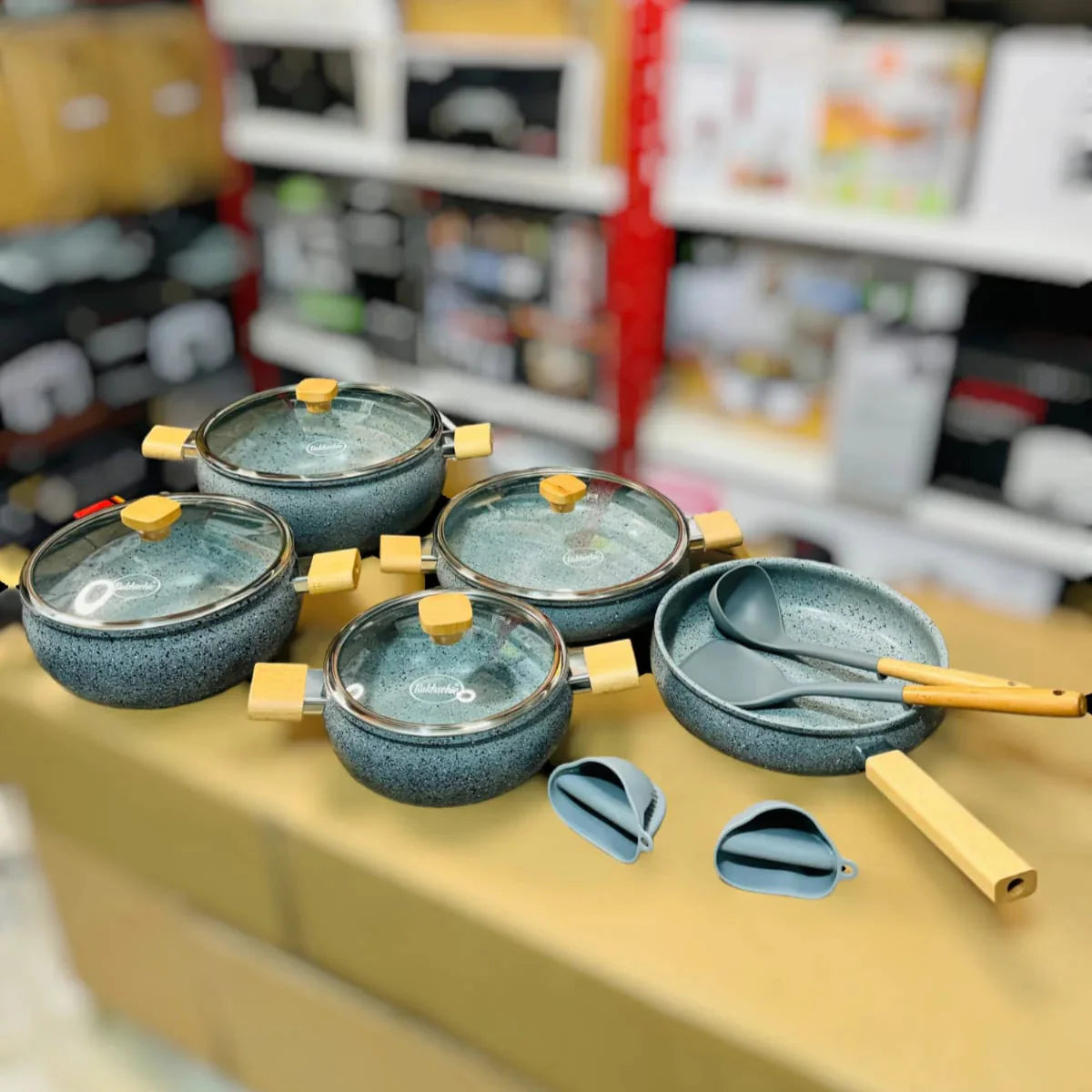 13pcs Bakhschie Granite Cookware Set - Wooden handle