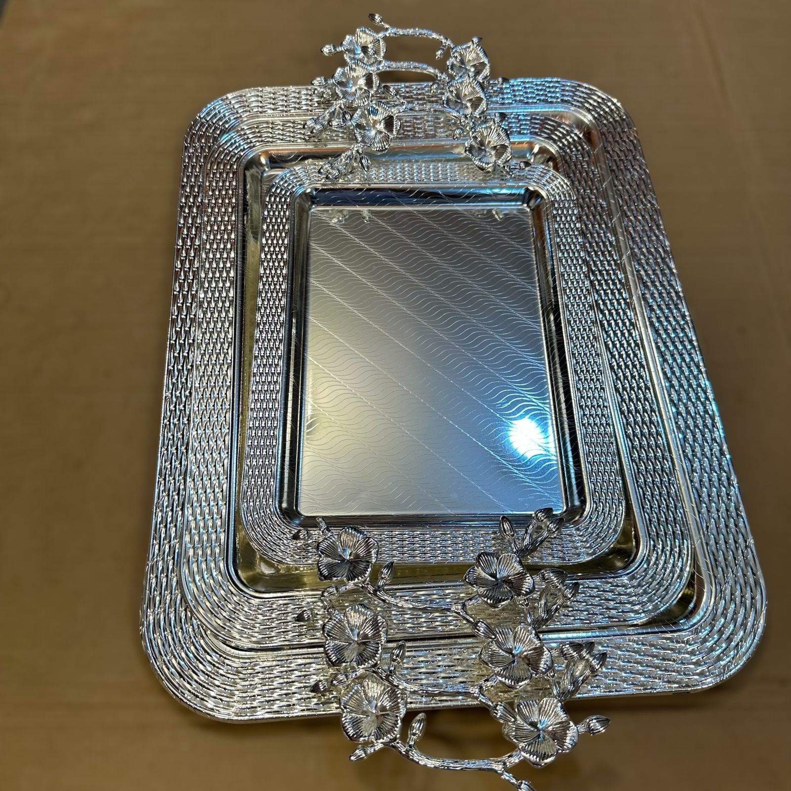 3pcs Premium Quality Steel Serving Tray Set