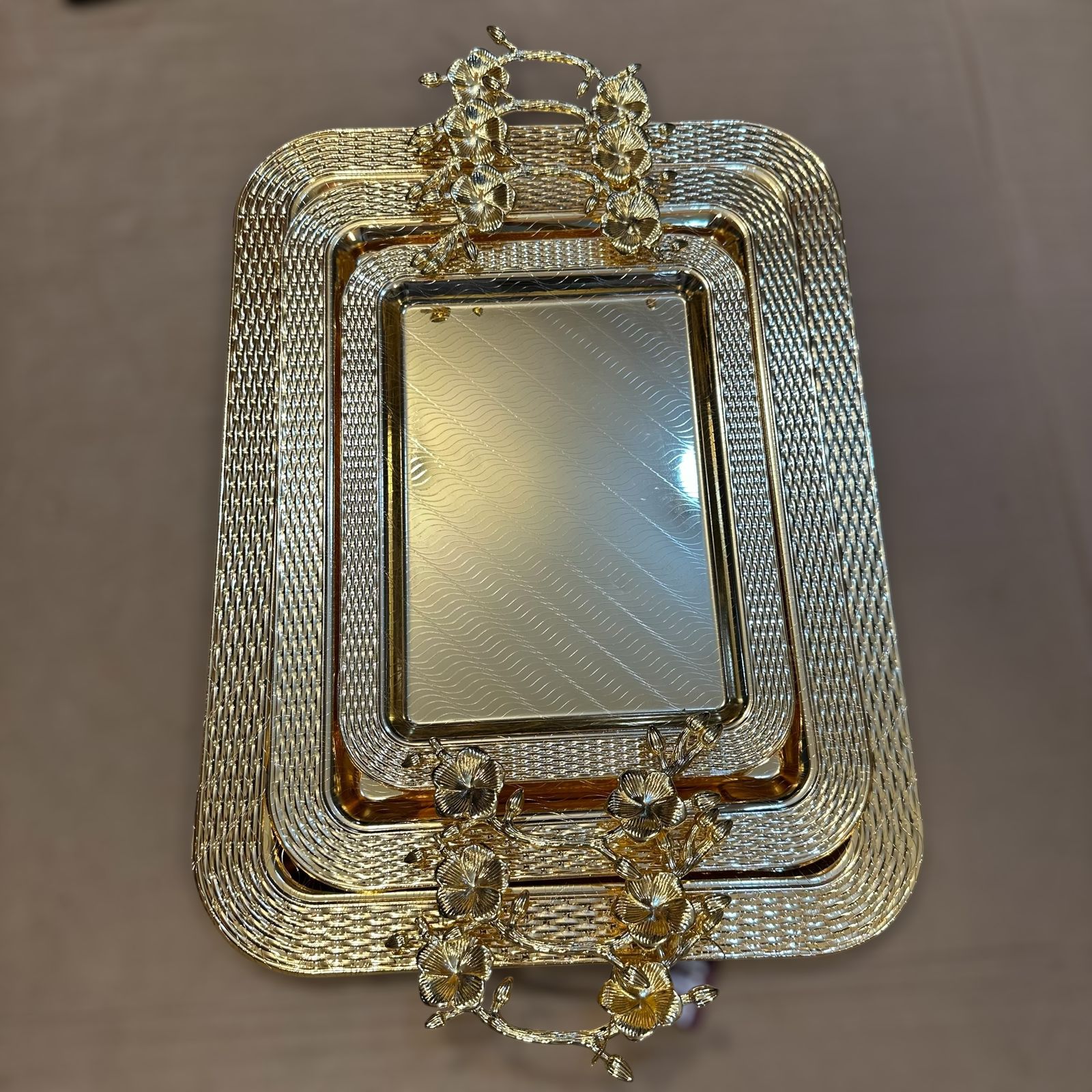 3pcs Premium Quality Steel Serving Tray Set