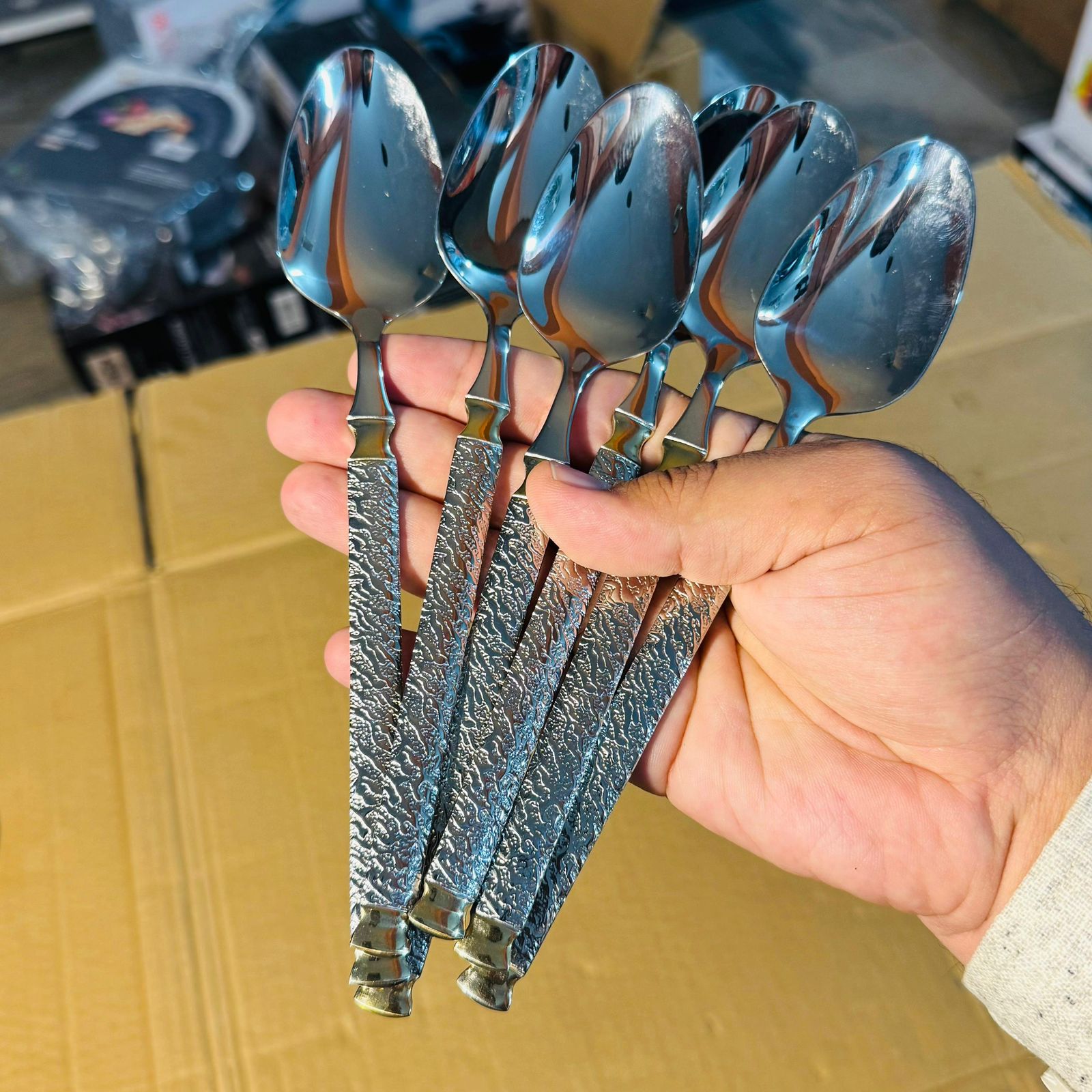AYD 6pcs Embossed Stainless Steel Table Spoon Set