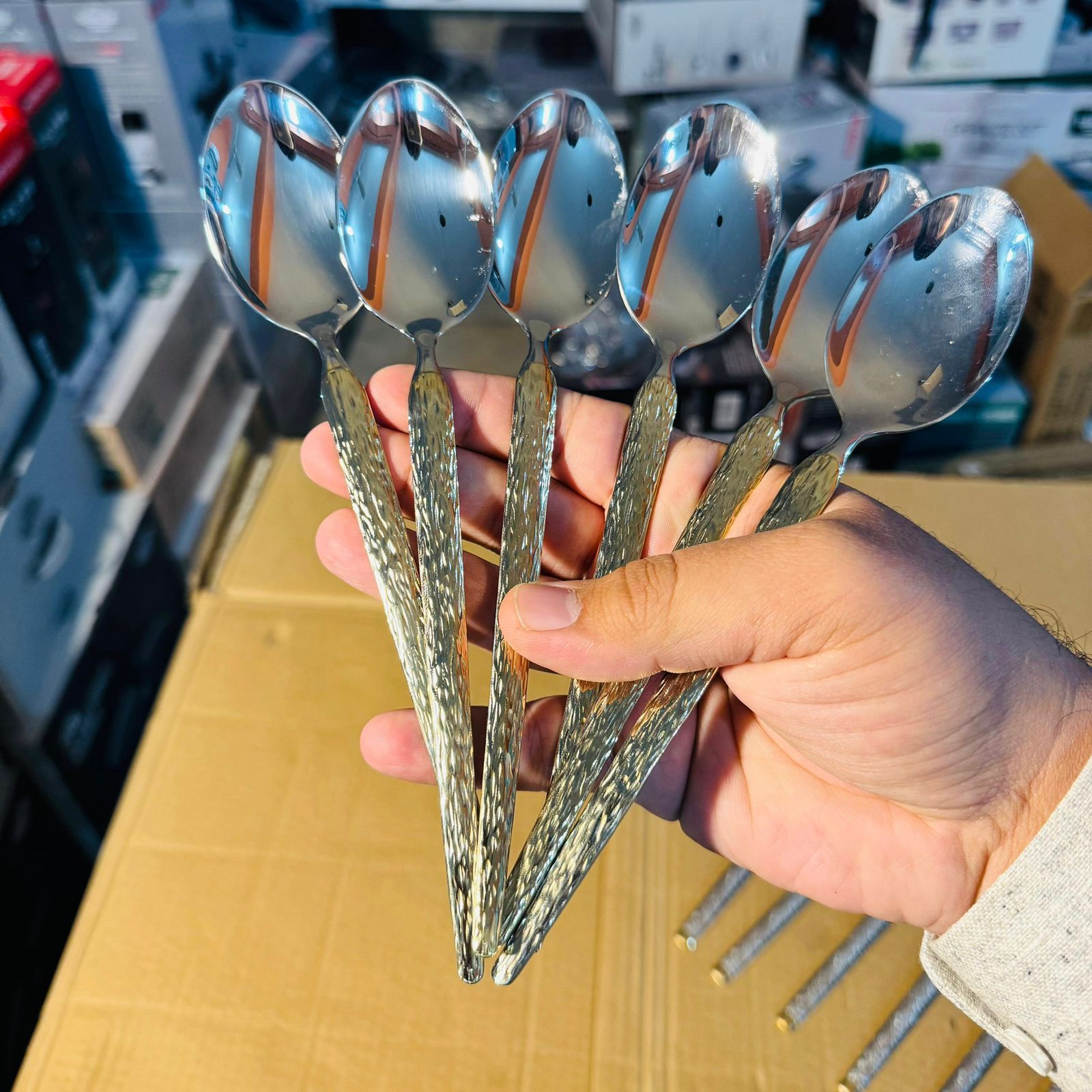 AYD 6pcs Embossed Stainless Steel Table Spoon Set