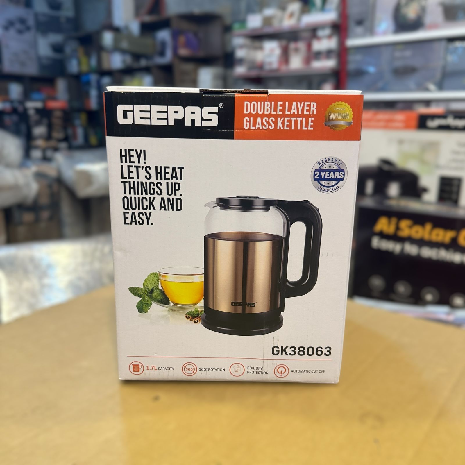 GEEPAS 1.7L Double Layer 1500W Glass Kettle-38063