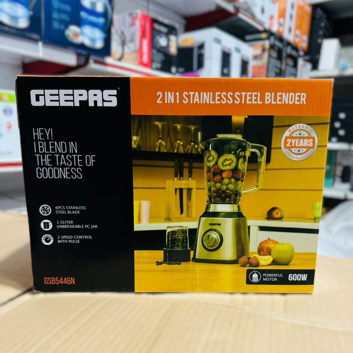 GEEPAS 600W 2 in 1 Stainless Steel Blender-5446
