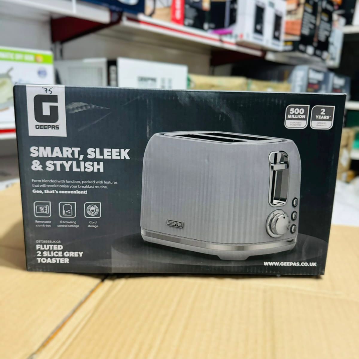 GEEPAS 1000W Fluted 2 Slice Toaster-36558UK