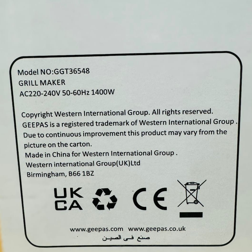 Geepas 1400W Grill Maker-36548