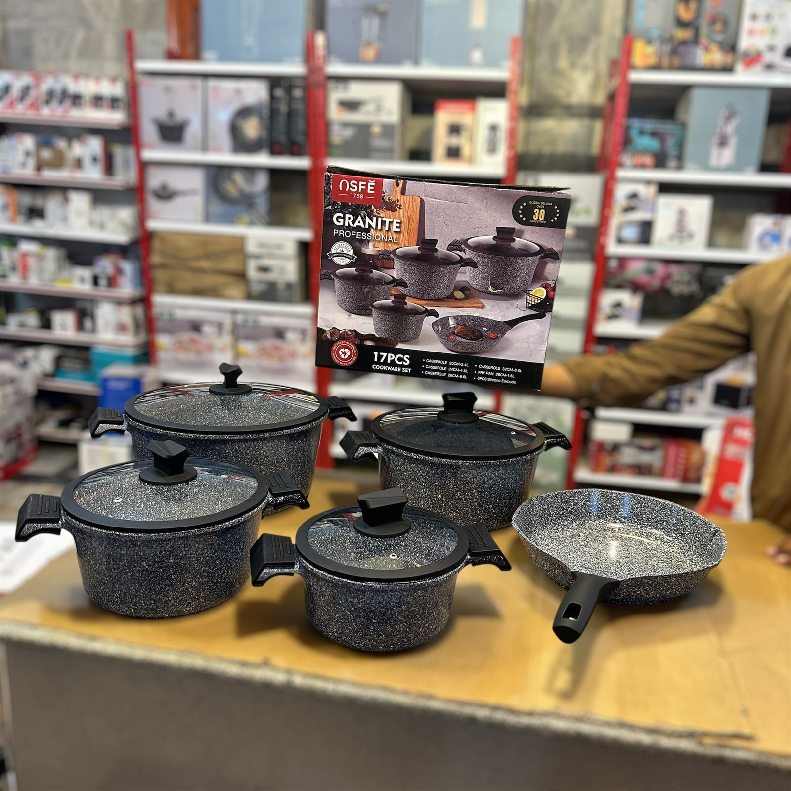 OSFE 17pcs Granite Nonstick Cookware Set